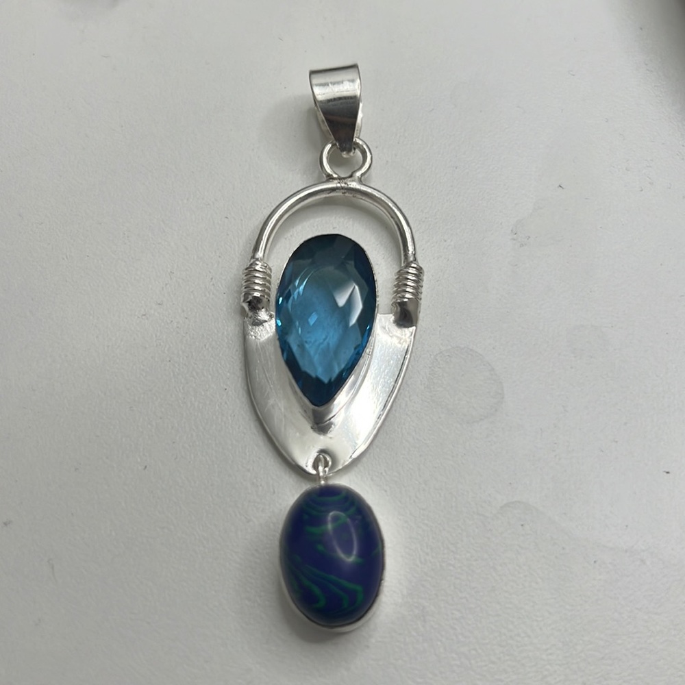 925 S Aquamarine Natural Azurlite Malachite Gemstone Drop Pendant With Stone